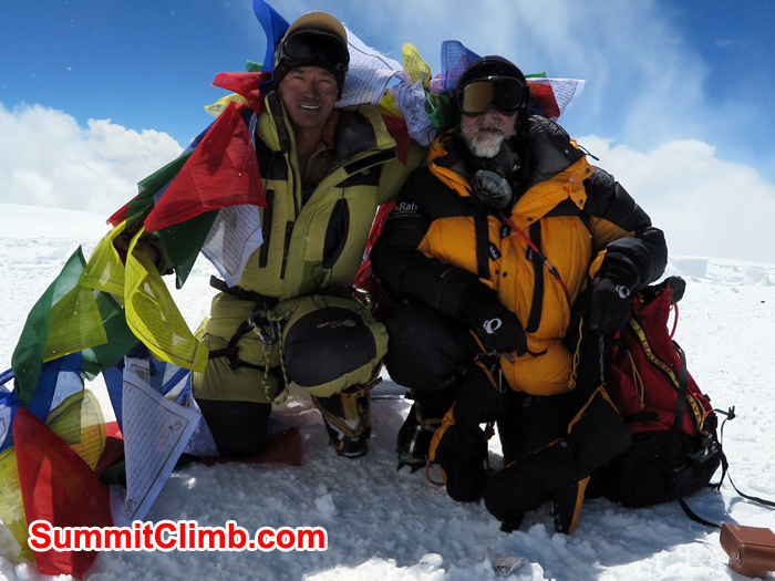 Ang Pasang and Stefan Brohn at the summit of Cho Oyu. Photo Stefan Brohn